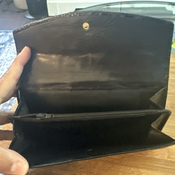 Vintage Balenciaga 1980s Signature Croc Embossed Black Leather Wallet Clutch Lg - Picture 16 of 16